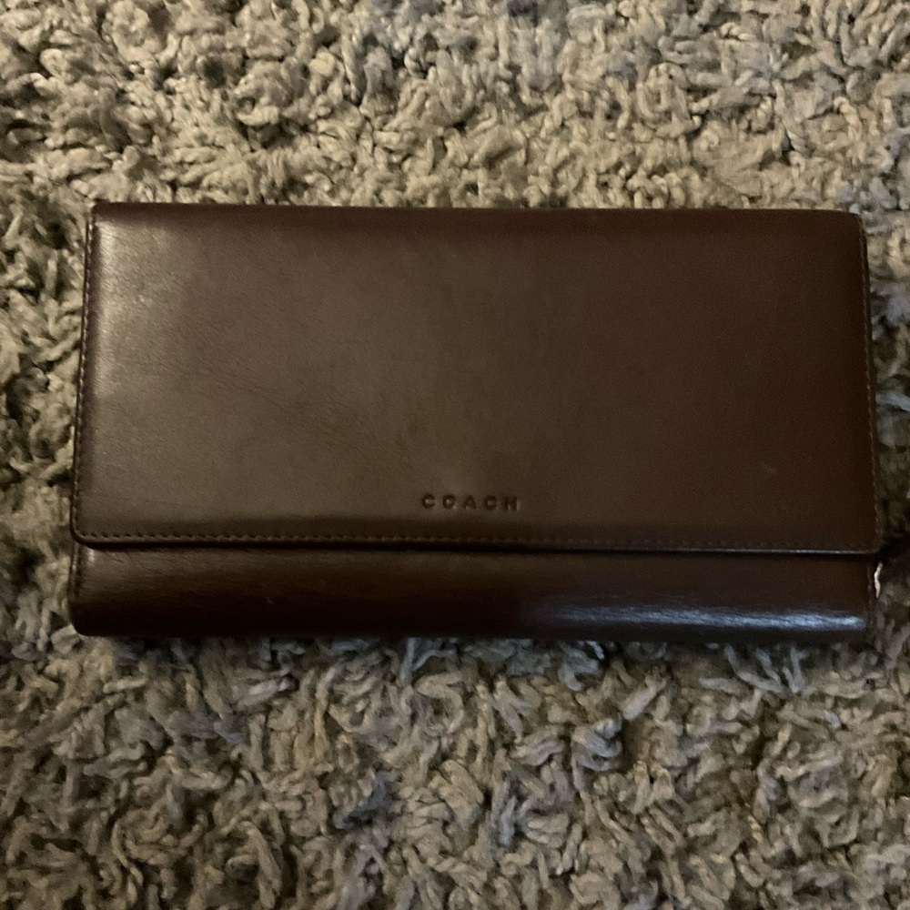 Coach Dark Brown Leather Continental  Wallet